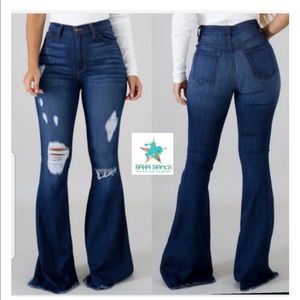 High rise distressed Bell bottoms